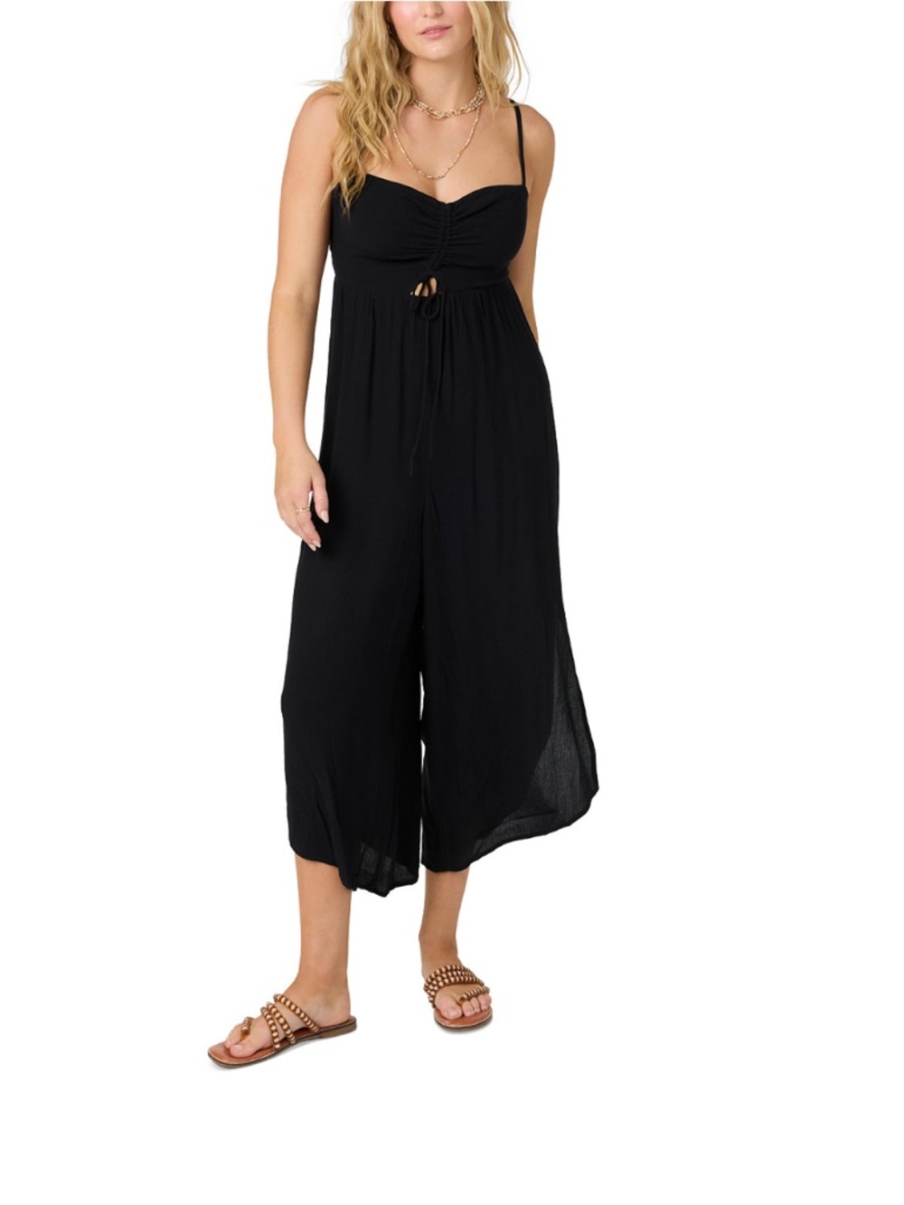 O'Neill Black Spaghetti-Strap Wide-Leg Jumpsuit